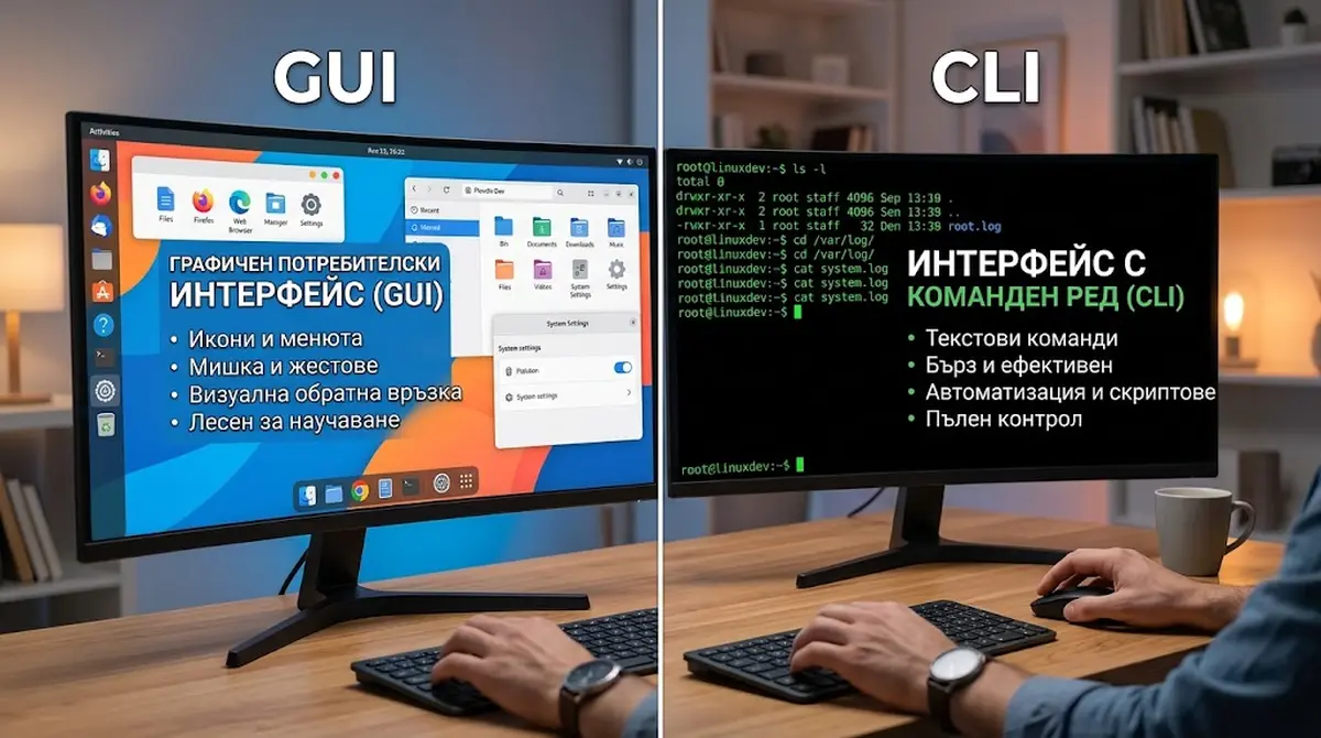 Сравнение между графичен интерфейс GUI и команден ред CLI